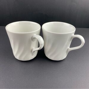 Corelle Coordinates Stoneware Mugs White Swirl Pattern Set of 2 - 8 oz Cups